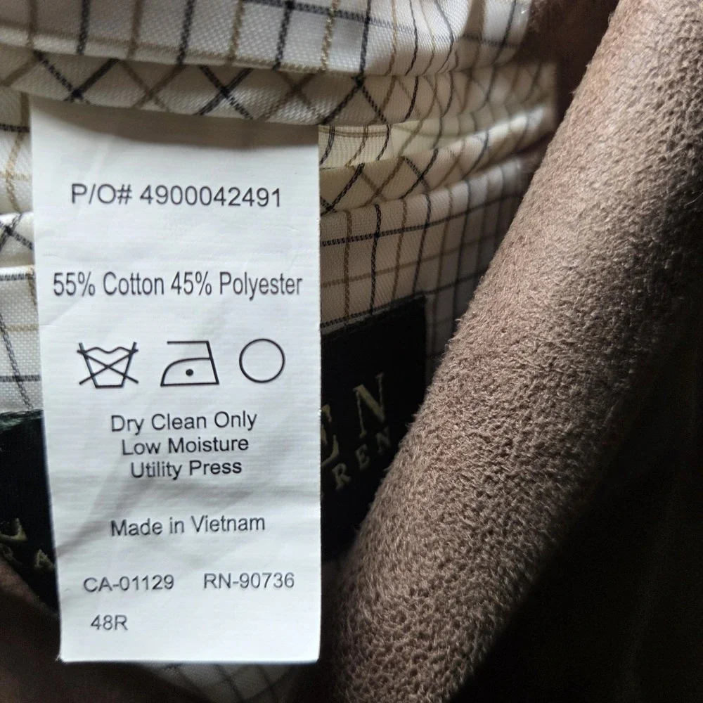 Lauren Ralph Lauren Sport Jacket Brown Collared Buttons Lined Back‎ Size 48R